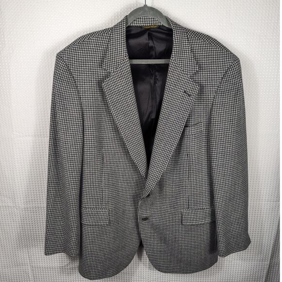 Vintage 80s Houndstooth Wool Blazer Men 42R USA Made Union ACTWU Sport Coat - Picture 1 of 7